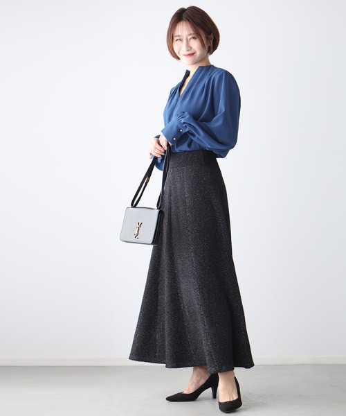 Ehre style(エーレスタイル)の「休日も仕事も華やぎ感プラス!ラメニットスカート(スカート・レディース・グレー系その他/ブラック系その他・FREE)」の7枚目の写真