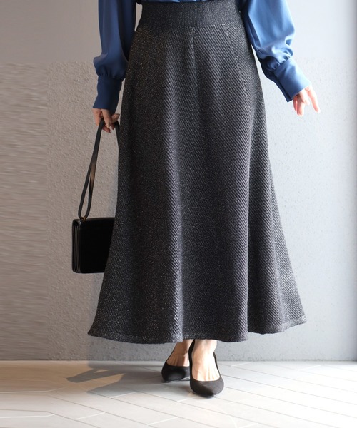 Ehre style(エーレスタイル)の「休日も仕事も華やぎ感プラス!ラメニットスカート(スカート・レディース・グレー系その他/ブラック系その他・FREE)」の9枚目の写真