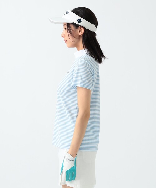 PURPLE LABEL / 細ボーダー 半袖 モックネック シャツ