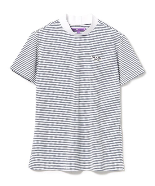 PURPLE LABEL / 細ボーダー 半袖 モックネック シャツ