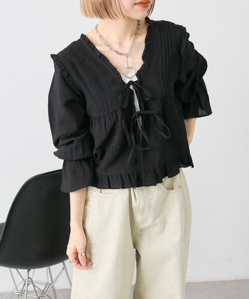 w closet（ダブルクローゼット）の「フリルショートブラウス（シャツ/ブラウス・レディース・オフホワイト/ピンク/ブラック・FREE）」の22枚目の写真