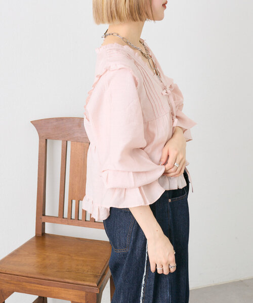 w closet（ダブルクローゼット）の「フリルショートブラウス（シャツ/ブラウス・レディース・オフホワイト/ピンク/ブラック・FREE）」の5枚目の写真