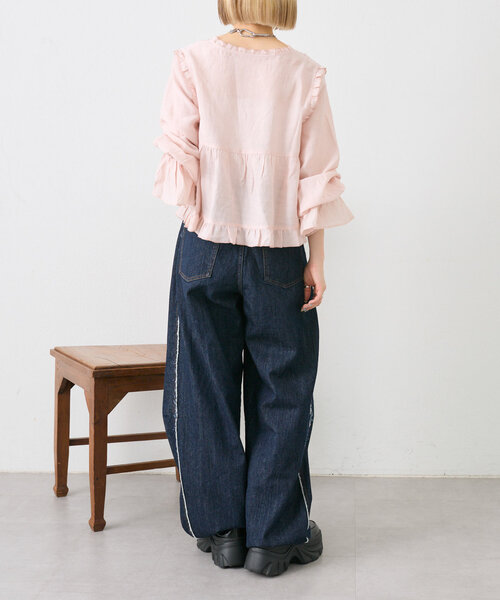 w closet（ダブルクローゼット）の「フリルショートブラウス（シャツ/ブラウス・レディース・オフホワイト/ピンク/ブラック・FREE）」の13枚目の写真