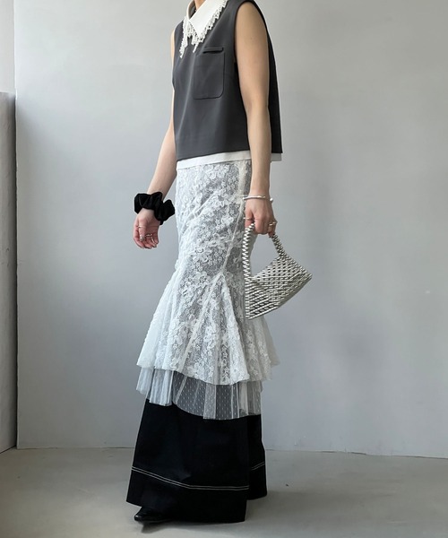 chuclla(チュクラ)の「【YOUYILIN】シアーレイヤードレース マーメイドスカート CHYOUW25s003(スカート・レディース・ホワイト・L/M/S)」の2枚目の写真
