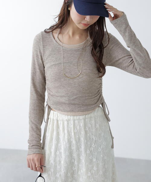 FREE'S MART（フリーズマート）の「◆ホルターネックレイヤードサイドドロストカットソー（Tシャツ/カットソー・レディース・ブラウン/イエロー/ベージュ/ネイビー/グレー・FREE）」の3枚目の写真