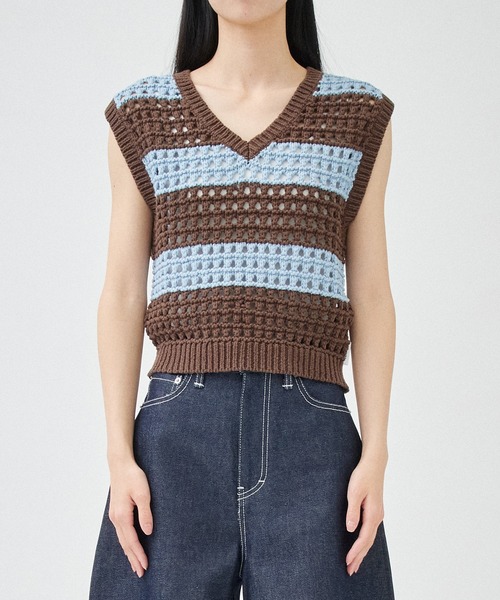 ニットベスト らぴすsama セール】【BASICKS/ベーシックス】Stripe Rugby Womens Knit