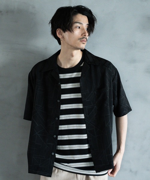 RATTLE TRAP（ラトルトラップ）の「幾何学柄プリント楊柳オープンカラーシャツ（シャツ/ブラウス・メンズ・ホワイト/サックスブルー/ブラック・M/L/LL）」の3枚目の写真