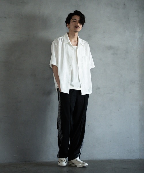 RATTLE TRAP（ラトルトラップ）の「幾何学柄プリント楊柳オープンカラーシャツ（シャツ/ブラウス・メンズ・ホワイト/サックスブルー/ブラック・M/L/LL）」の4枚目の写真