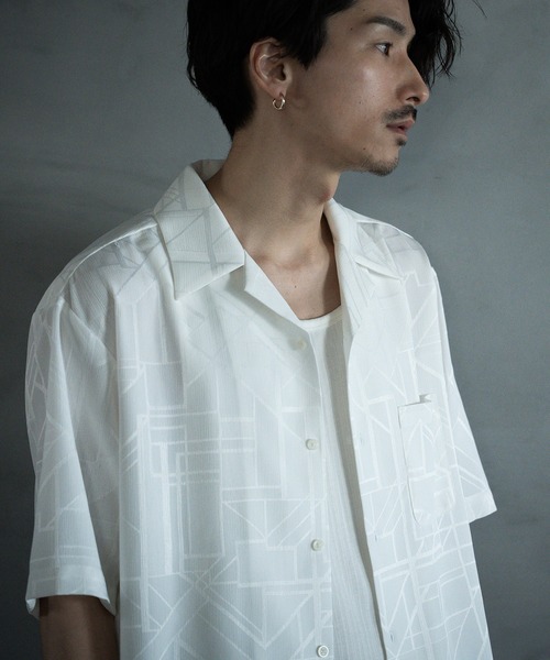 RATTLE TRAP（ラトルトラップ）の「幾何学柄プリント楊柳オープンカラーシャツ（シャツ/ブラウス・メンズ・ホワイト/サックスブルー/ブラック・M/L/LL）」の10枚目の写真