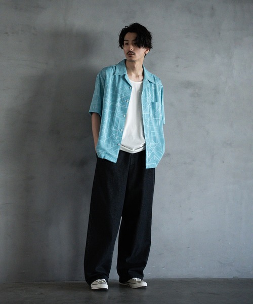 RATTLE TRAP（ラトルトラップ）の「幾何学柄プリント楊柳オープンカラーシャツ（シャツ/ブラウス・メンズ・ホワイト/サックスブルー/ブラック・M/L/LL）」の20枚目の写真