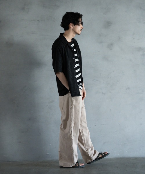 RATTLE TRAP（ラトルトラップ）の「幾何学柄プリント楊柳オープンカラーシャツ（シャツ/ブラウス・メンズ・ホワイト/サックスブルー/ブラック・M/L/LL）」の14枚目の写真