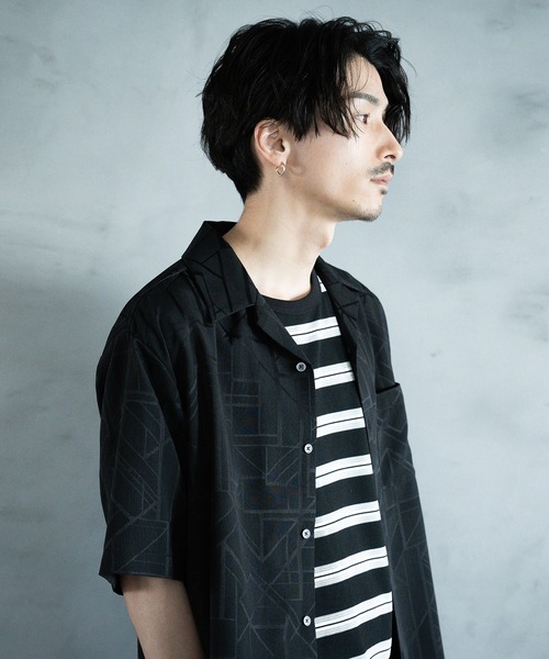 RATTLE TRAP（ラトルトラップ）の「幾何学柄プリント楊柳オープンカラーシャツ（シャツ/ブラウス・メンズ・ホワイト/サックスブルー/ブラック・M/L/LL）」の17枚目の写真