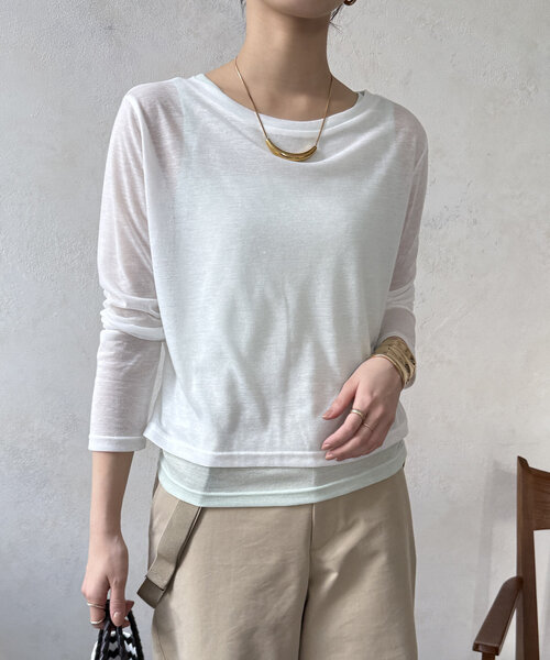 DouDou(ドゥドゥ)の「【WEB限定】セットTEE(Tシャツ/カットソー・レディース・オフホワイト/ライトグレー・FREE)」の2枚目の写真