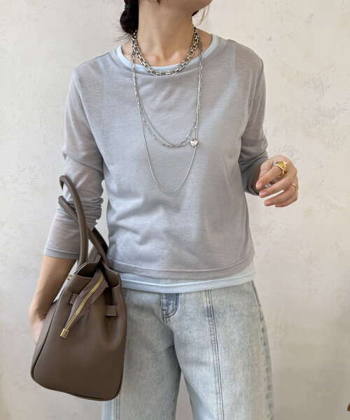 DouDou(ドゥドゥ)の「【WEB限定】セットTEE(Tシャツ/カットソー・レディース・オフホワイト/ライトグレー・FREE)」の8枚目の写真