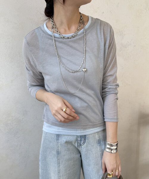 DouDou(ドゥドゥ)の「【WEB限定】セットTEE(Tシャツ/カットソー・レディース・オフホワイト/ライトグレー・FREE)」の9枚目の写真