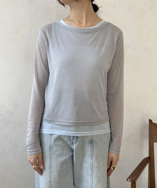 DouDou(ドゥドゥ)の「【WEB限定】セットTEE(Tシャツ/カットソー・レディース・オフホワイト/ライトグレー・FREE)」の18枚目の写真