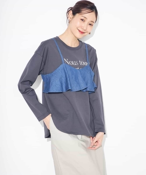 a.v.v(アーヴェヴェ)の「【綿100%】箔プリントロゴロンT(Tシャツ/カットソー・レディース・チャコールグレー/ホワイト・36/34/40/38/42)」の11枚目の写真