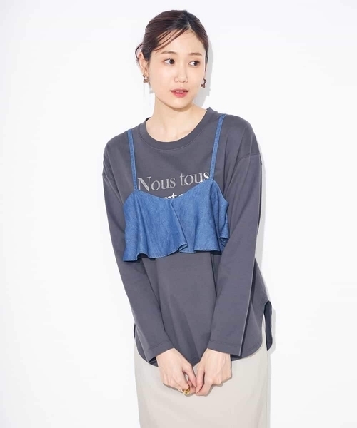 a.v.v(アーヴェヴェ)の「【綿100%】箔プリントロゴロンT(Tシャツ/カットソー・レディース・チャコールグレー/ホワイト・36/34/40/38/42)」の12枚目の写真