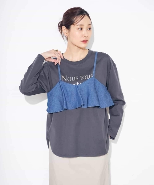 a.v.v(アーヴェヴェ)の「【綿100%】箔プリントロゴロンT(Tシャツ/カットソー・レディース・チャコールグレー/ホワイト・36/34/40/38/42)」の13枚目の写真