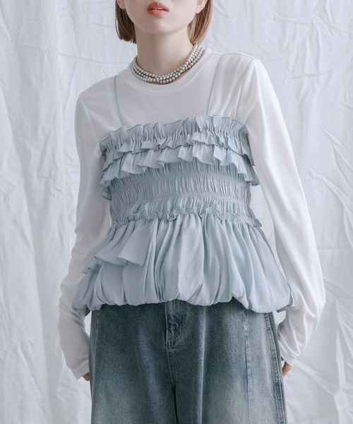 KBF(ケイビーエフ)の「シャーリングビスチェSETトップス(Tシャツ/カットソー・レディース・ホワイト系その他/イエロー系その他/グレー系その他・ONE)」の2枚目の写真