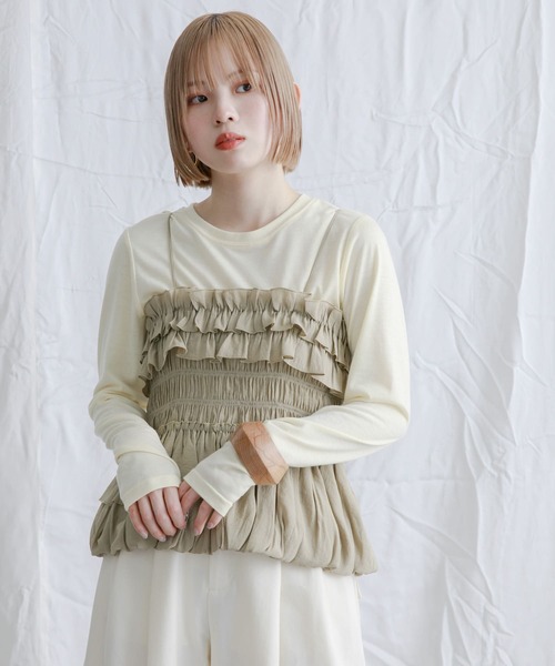 KBF(ケイビーエフ)の「シャーリングビスチェSETトップス(Tシャツ/カットソー・レディース・ホワイト系その他/イエロー系その他/グレー系その他・ONE)」の6枚目の写真