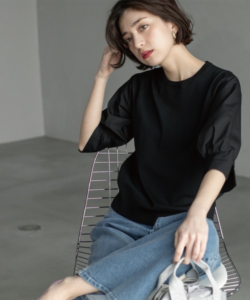 OPAQUE.CLIP（オペークドットクリップ）の「フハクスリーブドッキングニット【洗濯機洗い可】（ニット/セーター・レディース・ブラック/ブラウン系その他/ホワイト/ブルー系その他・36/38/40/42）」の14枚目の写真