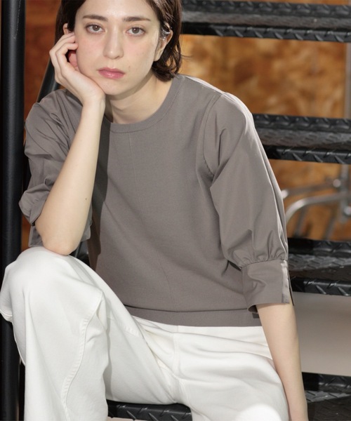 OPAQUE.CLIP（オペークドットクリップ）の「フハクスリーブドッキングニット【洗濯機洗い可】（ニット/セーター・レディース・ブラック/ブラウン系その他/ホワイト/ブルー系その他・36/38/40/42）」の13枚目の写真