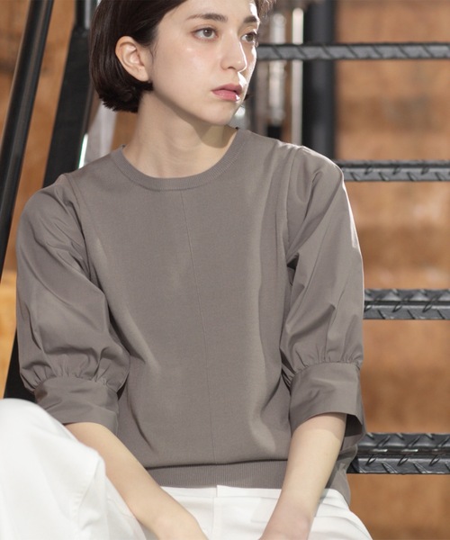 OPAQUE.CLIP（オペークドットクリップ）の「フハクスリーブドッキングニット【洗濯機洗い可】（ニット/セーター・レディース・ブラック/ブラウン系その他/ホワイト/ブルー系その他・36/38/40/42）」の12枚目の写真