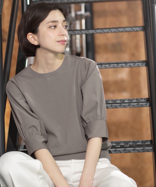 OPAQUE.CLIP（オペークドットクリップ）の「フハクスリーブドッキングニット【洗濯機洗い可】（ニット/セーター・レディース・ブラック/ブラウン系その他/ホワイト/ブルー系その他・36/38/40/42）」の11枚目の写真