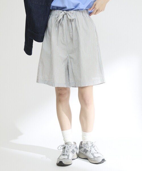 Firsthand(ファーストハンド)の「MA Firsthand/マ ファーストハンド BASIC LOGO STRIPE SHORT PANTS / ベーシックロゴストライプショーツ(その他パンツ・レディース・ピンク/ホワイト/サックスブルー・FREE)」の1枚目の写真