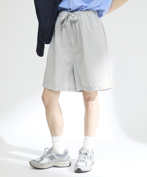Firsthand(ファーストハンド)の「MA Firsthand/マ ファーストハンド BASIC LOGO STRIPE SHORT PANTS / ベーシックロゴストライプショーツ(その他パンツ・レディース・ピンク/ホワイト/サックスブルー・FREE)」の4枚目の写真