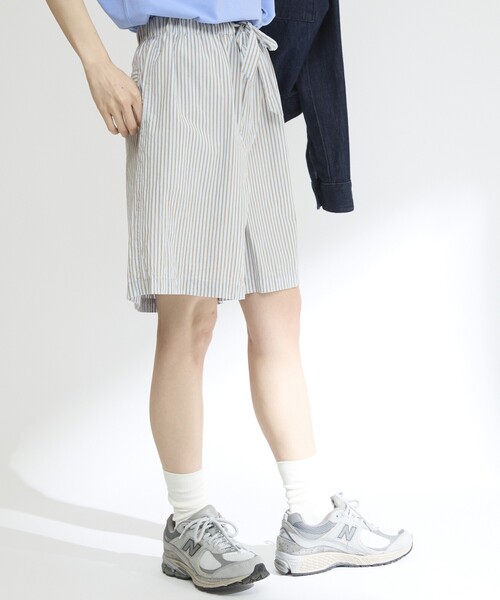 Firsthand(ファーストハンド)の「MA Firsthand/マ ファーストハンド BASIC LOGO STRIPE SHORT PANTS / ベーシックロゴストライプショーツ(その他パンツ・レディース・ピンク/ホワイト/サックスブルー・FREE)」の8枚目の写真