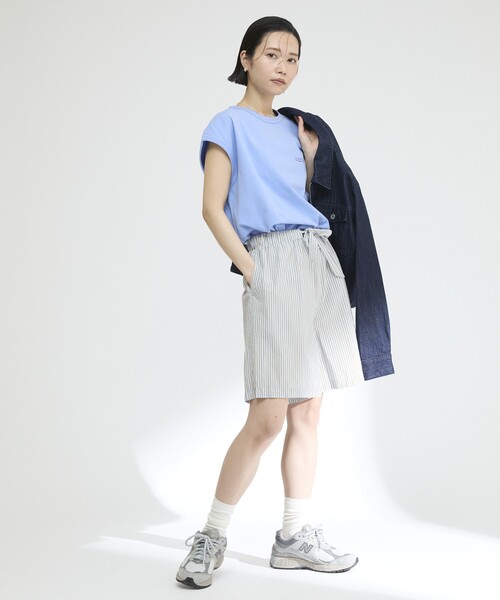 Firsthand(ファーストハンド)の「MA Firsthand/マ ファーストハンド BASIC LOGO STRIPE SHORT PANTS / ベーシックロゴストライプショーツ(その他パンツ・レディース・ピンク/ホワイト/サックスブルー・FREE)」の10枚目の写真