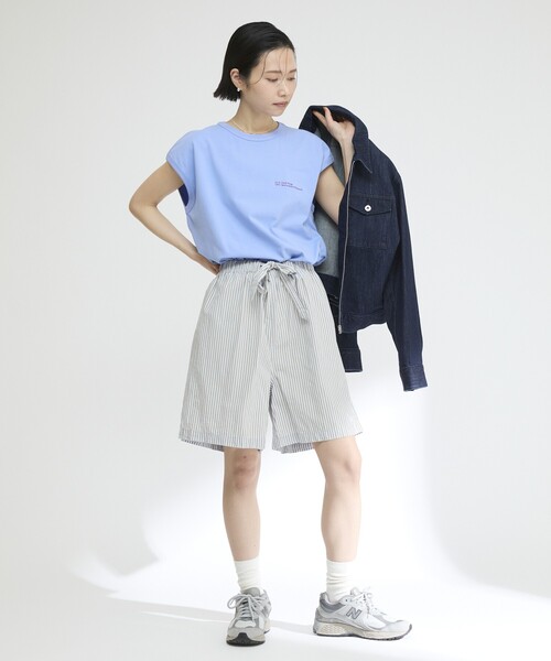 Firsthand(ファーストハンド)の「MA Firsthand/マ ファーストハンド BASIC LOGO STRIPE SHORT PANTS / ベーシックロゴストライプショーツ(その他パンツ・レディース・ピンク/ホワイト/サックスブルー・FREE)」の11枚目の写真