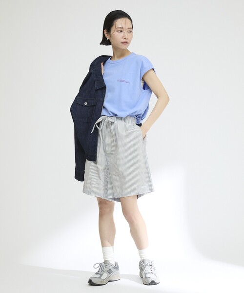 Firsthand(ファーストハンド)の「MA Firsthand/マ ファーストハンド BASIC LOGO STRIPE SHORT PANTS / ベーシックロゴストライプショーツ(その他パンツ・レディース・ピンク/ホワイト/サックスブルー・FREE)」の12枚目の写真