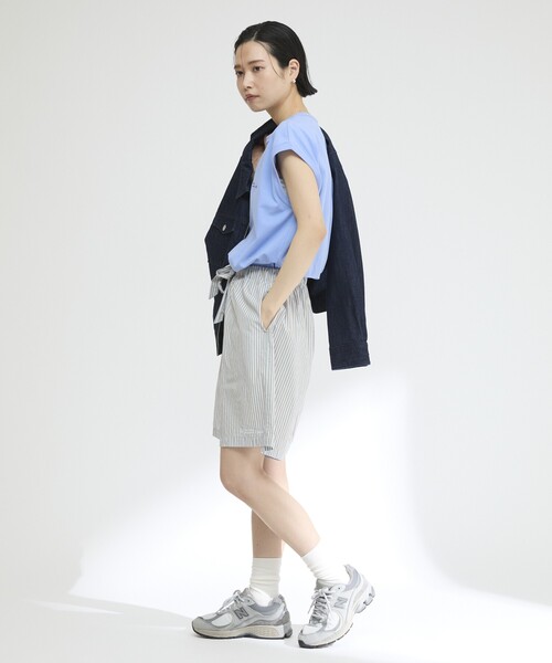 Firsthand(ファーストハンド)の「MA Firsthand/マ ファーストハンド BASIC LOGO STRIPE SHORT PANTS / ベーシックロゴストライプショーツ(その他パンツ・レディース・ピンク/ホワイト/サックスブルー・FREE)」の13枚目の写真