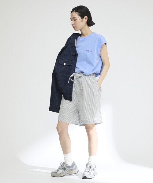 Firsthand(ファーストハンド)の「MA Firsthand/マ ファーストハンド BASIC LOGO STRIPE SHORT PANTS / ベーシックロゴストライプショーツ(その他パンツ・レディース・ピンク/ホワイト/サックスブルー・FREE)」の14枚目の写真