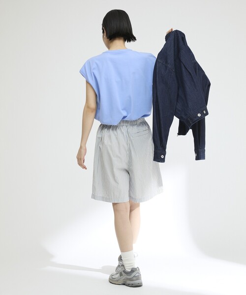 Firsthand(ファーストハンド)の「MA Firsthand/マ ファーストハンド BASIC LOGO STRIPE SHORT PANTS / ベーシックロゴストライプショーツ(その他パンツ・レディース・ピンク/ホワイト/サックスブルー・FREE)」の15枚目の写真