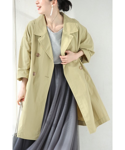 cawaii（カワイイ）の「定番デザインの軽やかライトコート（トレンチコート・レディース・ネイビー/ベージュ・FREE）」の6枚目の写真