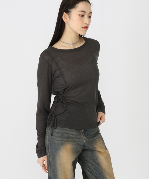 3.3 Field Trip （3.3フィールドトリップ）の「3.3 Field Trip／サイドレースアップロングスリーブ（Tシャツ/カットソー・レディース・チャコール/ブルー/アイボリー・FREE）」の8枚目の写真