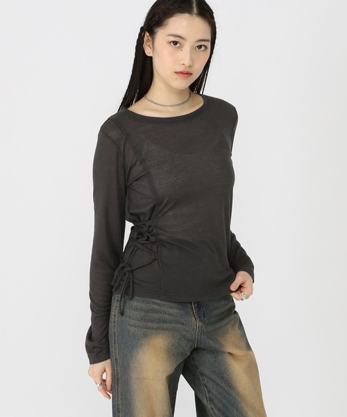 3.3 Field Trip （3.3フィールドトリップ）の「3.3 Field Trip／サイドレースアップロングスリーブ（Tシャツ/カットソー・レディース・チャコール/ブルー/アイボリー・FREE）」の9枚目の写真