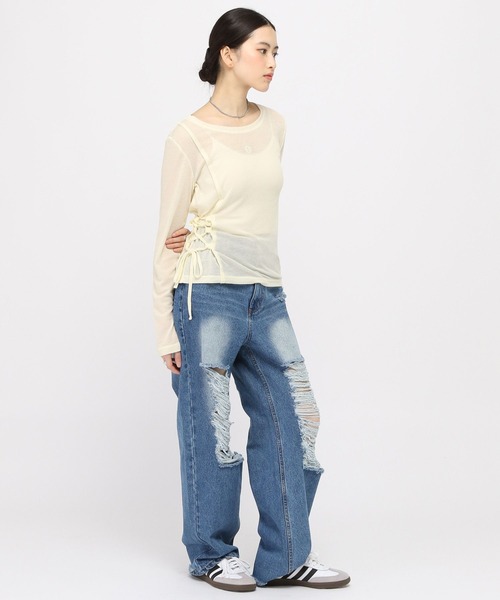 3.3 Field Trip （3.3フィールドトリップ）の「3.3 Field Trip／サイドレースアップロングスリーブ（Tシャツ/カットソー・レディース・チャコール/ブルー/アイボリー・FREE）」の21枚目の写真