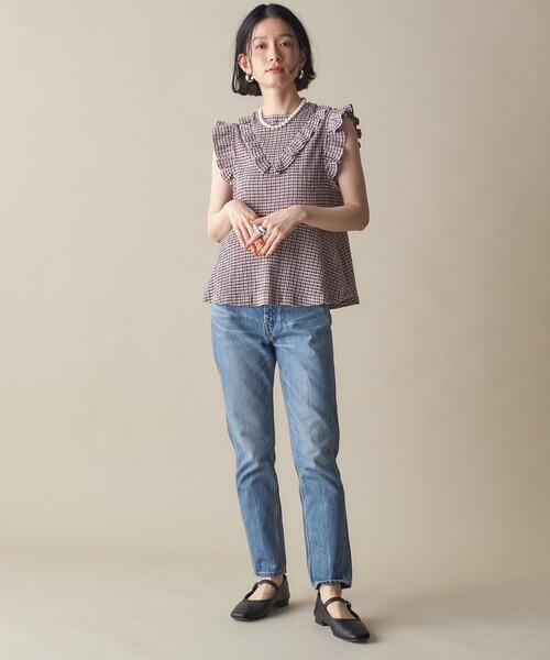 SHIPS(シップス)の「NINE CASE:〈手洗い可能〉フリル ノースリーブ トップス(その他トップス・レディース・ワイン/ブラック・ONE SIZE)」の14枚目の写真
