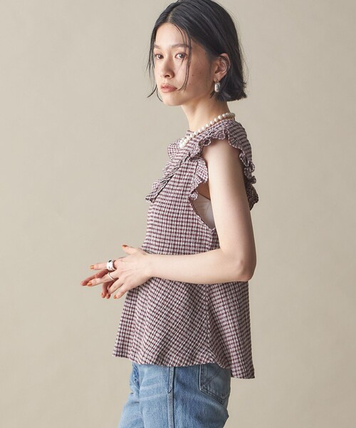 SHIPS(シップス)の「NINE CASE:〈手洗い可能〉フリル ノースリーブ トップス(その他トップス・レディース・ワイン/ブラック・ONE SIZE)」の17枚目の写真