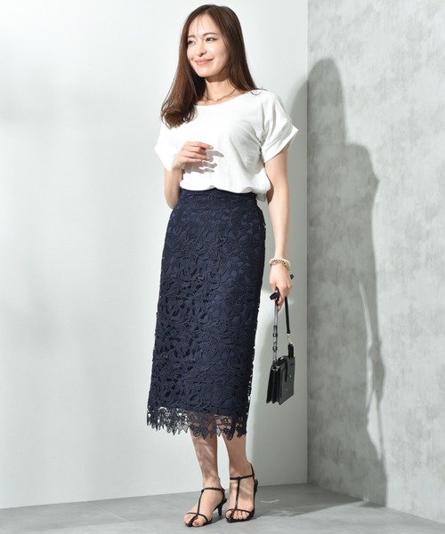 INTERPLANET（インタープラネット）の「ケミカルレースＢＡＣＫファスナータイトスカート（スカート・レディース・ネイビー/ブラック・FREE）」の12枚目の写真