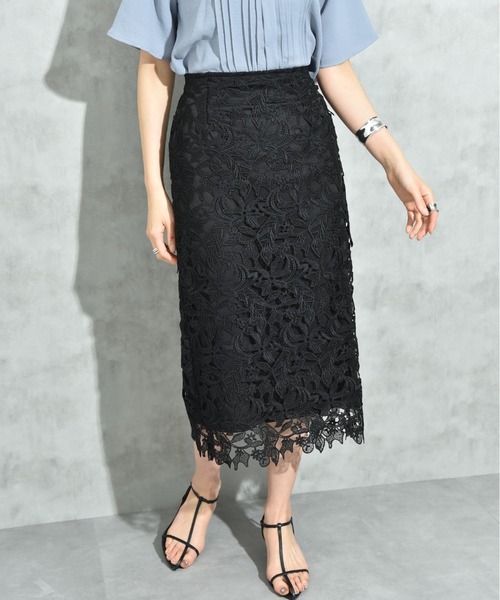 INTERPLANET（インタープラネット）の「ケミカルレースＢＡＣＫファスナータイトスカート（スカート・レディース・ネイビー/ブラック・FREE）」の7枚目の写真