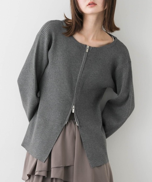 SENSE OF PLACE by URBAN RESEARCH（センスオブプレイスバイアーバンリサーチ）の「ボートネックジップカーディガン（カーディガン/ボレロ・レディース・アイボリー/ブラック/グレー・ONE）」の3枚目の写真