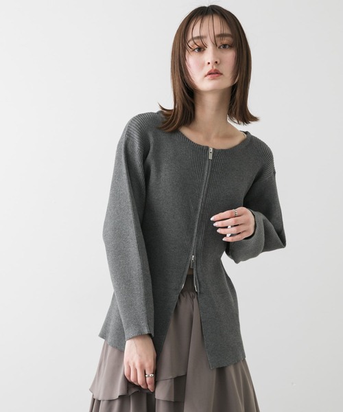 SENSE OF PLACE by URBAN RESEARCH（センスオブプレイスバイアーバンリサーチ）の「ボートネックジップカーディガン（カーディガン/ボレロ・レディース・アイボリー/ブラック/グレー・ONE）」の9枚目の写真