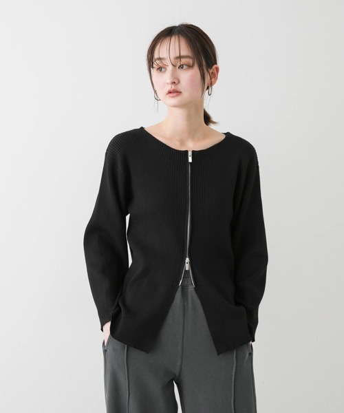 SENSE OF PLACE by URBAN RESEARCH（センスオブプレイスバイアーバンリサーチ）の「ボートネックジップカーディガン（カーディガン/ボレロ・レディース・アイボリー/ブラック/グレー・ONE）」の8枚目の写真