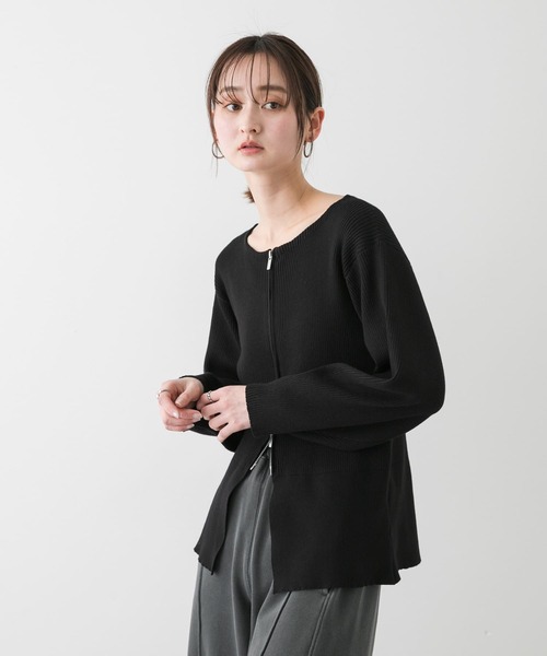 SENSE OF PLACE by URBAN RESEARCH（センスオブプレイスバイアーバンリサーチ）の「ボートネックジップカーディガン（カーディガン/ボレロ・レディース・アイボリー/ブラック/グレー・ONE）」の7枚目の写真